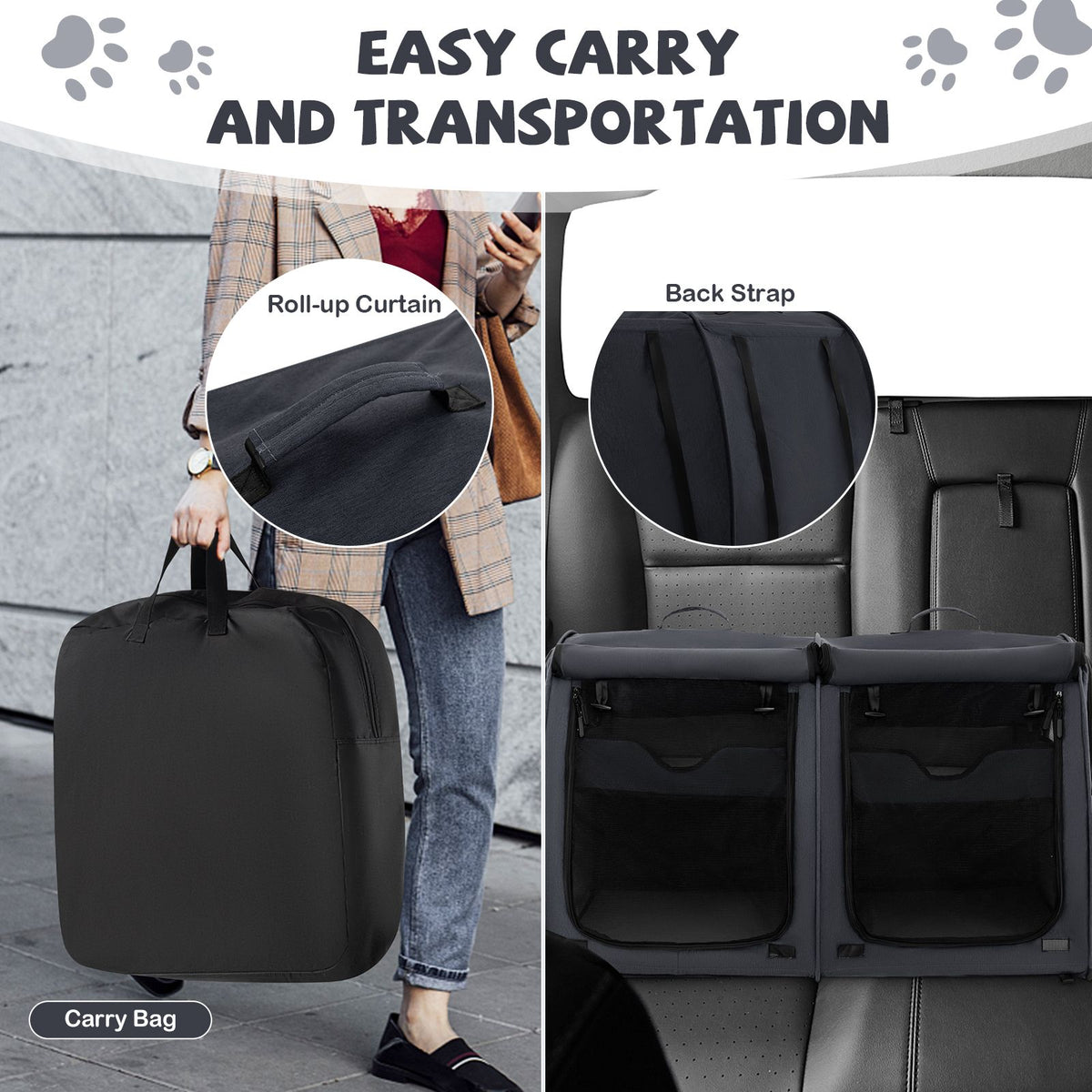 2 Compartments Pet Travel Carriers with Removable Hammocks and Mats