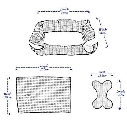 Pet Dog Bed Puppy Soft Warm Cushion Nest Basket Bed Blanket Toy Checked Medium