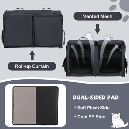 2 Compartments Pet Travel Carriers with Removable Hammocks and Mats
