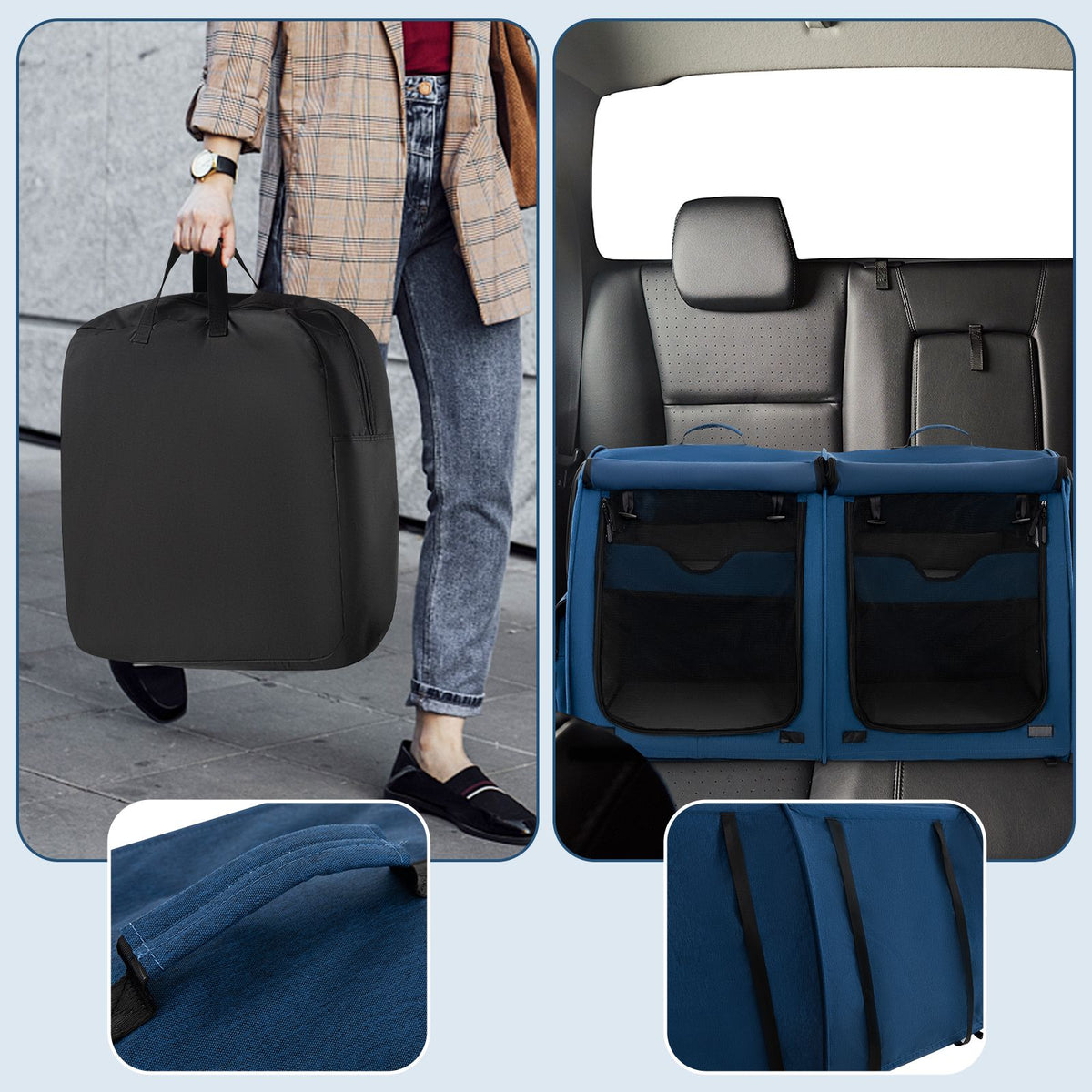 2 Compartments Pet Travel Carriers with Removable Hammocks and Mats