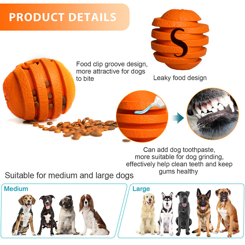 Indestructible Dog Toys Dog Chew Toy Treat Dispenser Interactive Pet Orange Toy