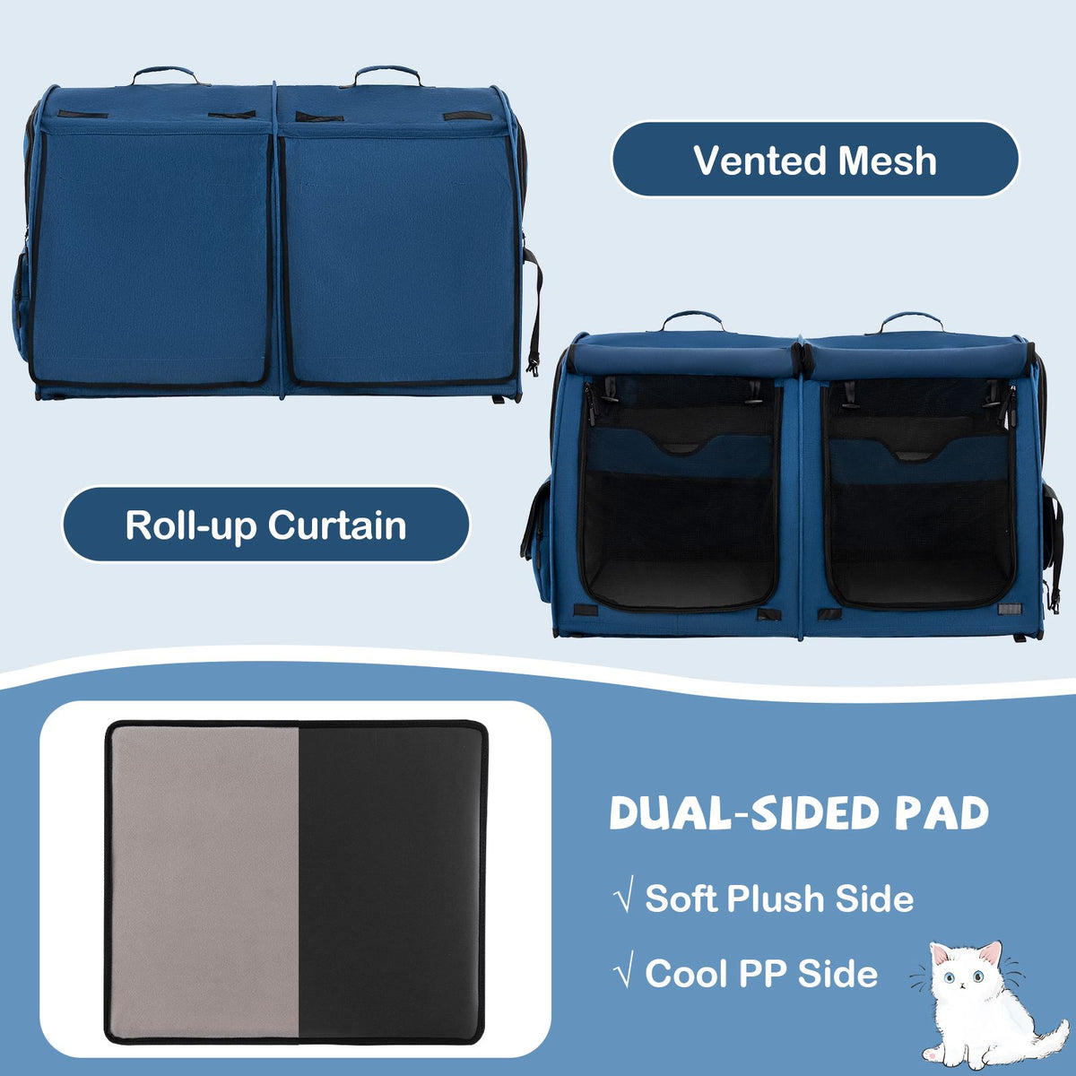 2 Compartments Pet Travel Carriers with Removable Hammocks and Mats