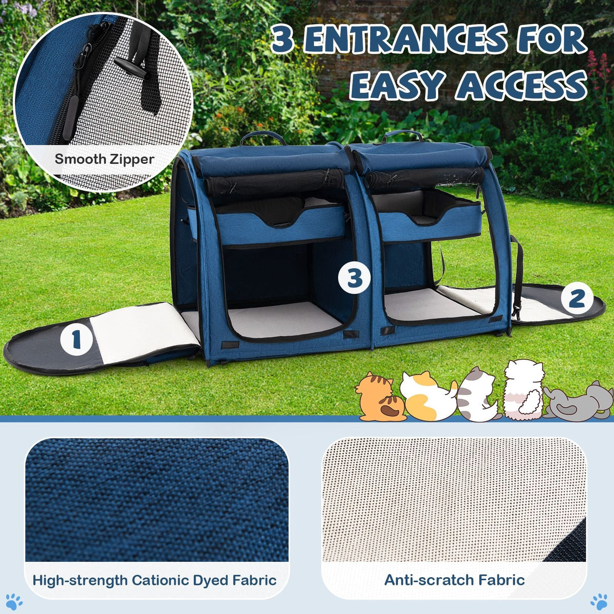 2 Compartments Pet Travel Carriers with Removable Hammocks and Mats