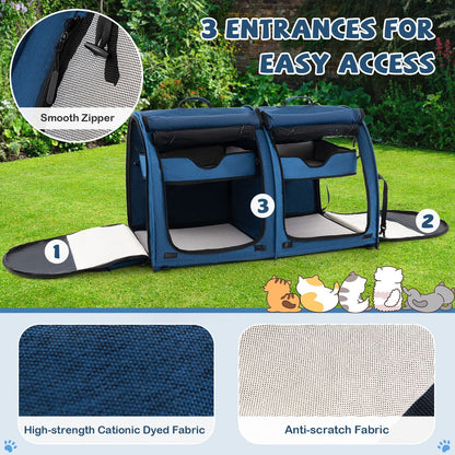 2 Compartments Pet Travel Carriers with Removable Hammocks and Mats
