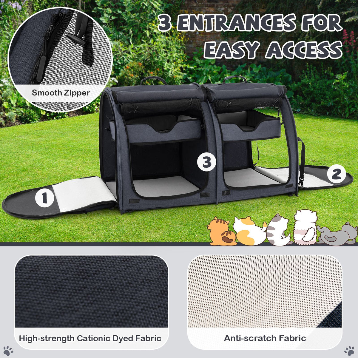 2 Compartments Pet Travel Carriers with Removable Hammocks and Mats