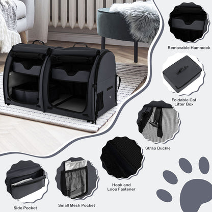 2 Compartments Pet Travel Carriers with Removable Hammocks and Mats