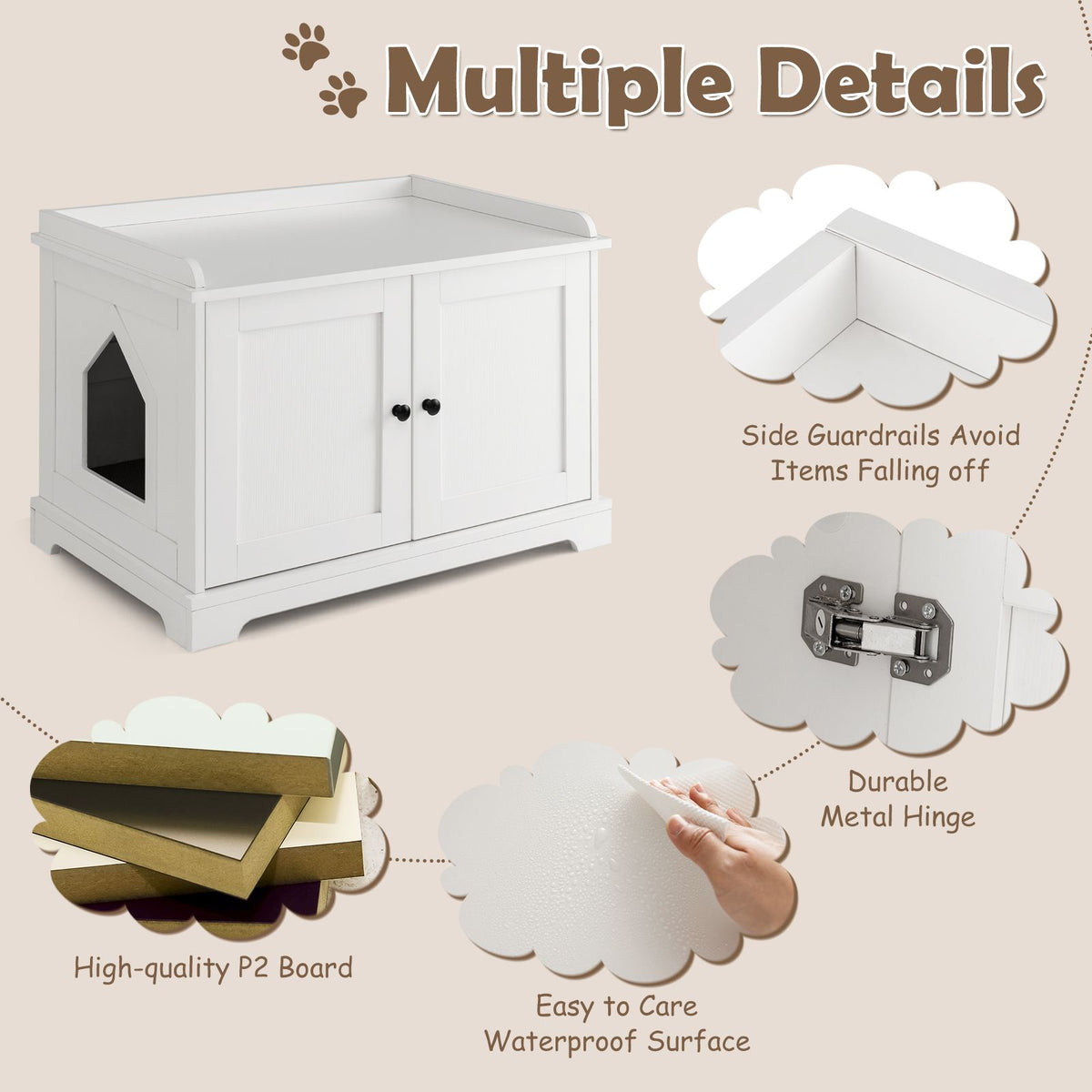 Cat Litter Box Enclosure with Scratching Pad and Adjustable Divider