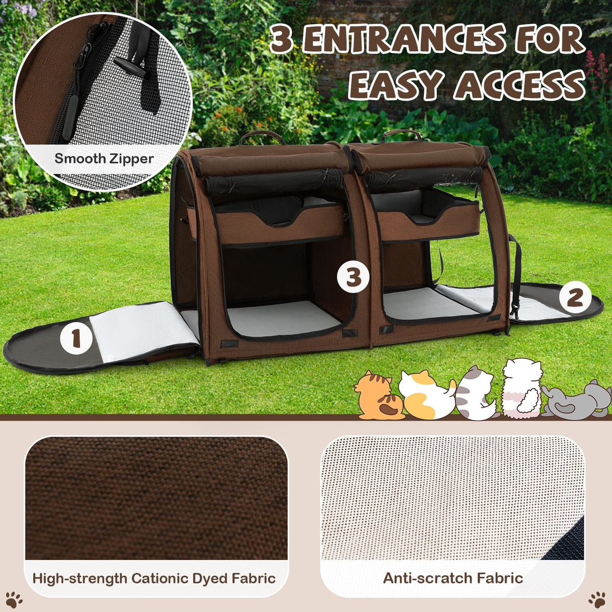 2 Compartments Pet Travel Carriers with Removable Hammocks and Mats